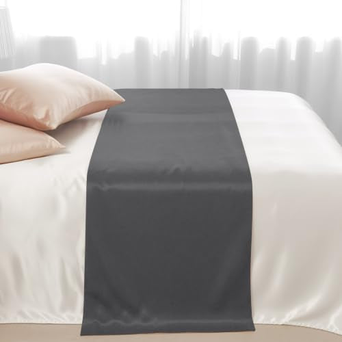 Charcoal Satin Bed Runner for Queen Size Bed - 83 x 20 Inches Modern Minimalist Decor