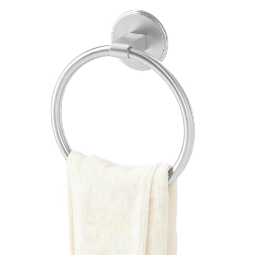 Jesginboo Adhesive Hand Towel Ring - Brushed Nickel, Round Wall Mount