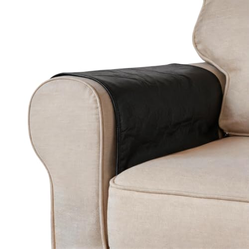 Black Faux Leather Couch Arm Cover Set Waterproof & Washable for Recliner, Sofa & Chair