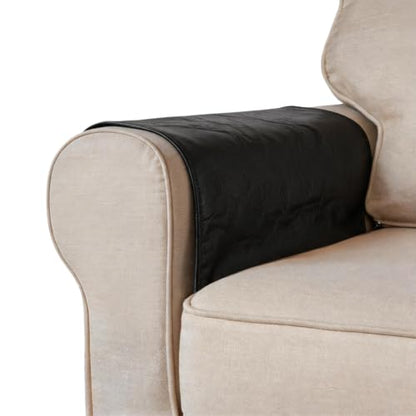 Black Faux Leather Couch Arm Cover Set Waterproof & Washable for Recliner, Sofa & Chair