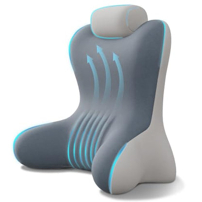 Grey Reading Pillow for Sitting in Bed, 22 Inch Lumbar Support Cushion