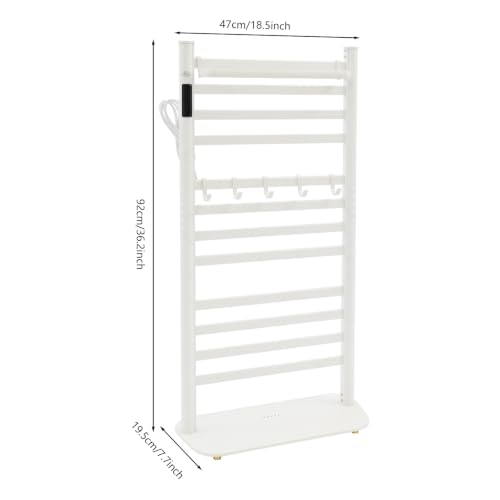 Heated Towel Rack with LED Display and Top Shelf - White