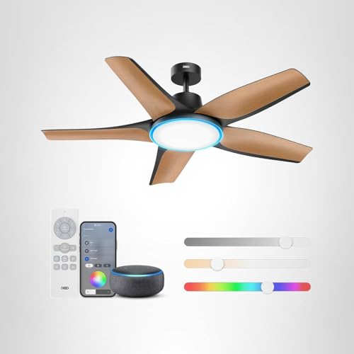 DREO Smart Ceiling Fans with Lights, Low Profile Ceiling Fan with Alexa/App, 52'' Dimmable Lighting & Color Tuning, RGB Ambient Light for Living Room, Game Room, Easy Installation, Quiet, Black