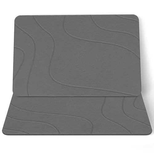 Stone Bath Mat 2 Pack - Dark Grey-Wave Diatomaceous Earth Fast Drying Non-Slip