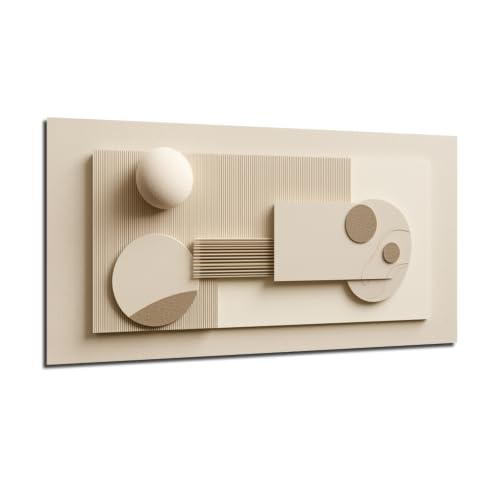 Modern Beige Geometric Canvas Wall Art - Framed Abstract Landscape