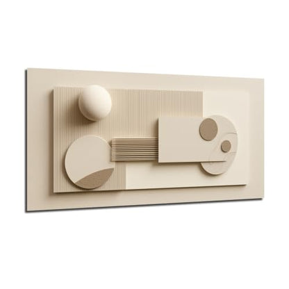 Modern Beige Geometric Canvas Wall Art - Framed Abstract Landscape