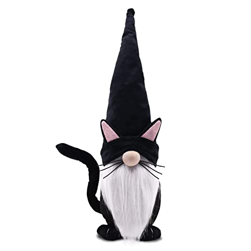 Black Cat Gnome Plush Decor - Handmade Scandinavian Halloween & Christmas Figurine