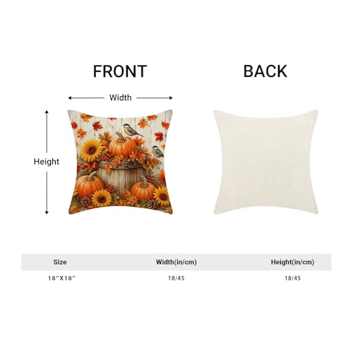 Fall Decor Pillow Covers 18x18 Set of 2 Pumpkin Sunflower Autumn Farmhouse Cushion Cases
