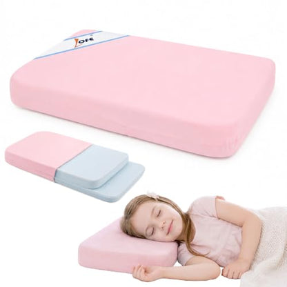Adjustable Kids Pillow with Memory Foam & Cooling Nylon Cover - Pink 13x22