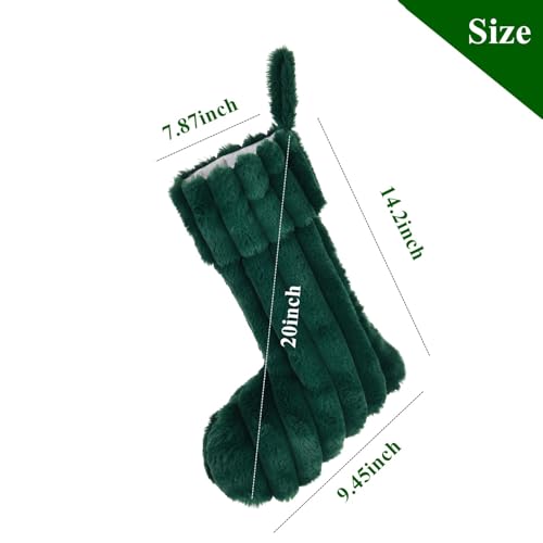 2 Pack 20'' Plush Faux Fur Christmas Stockings - Green + Green