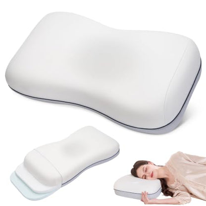 Cervical Neck Pillow - Adjustable Memory Foam Support, White - CosBed