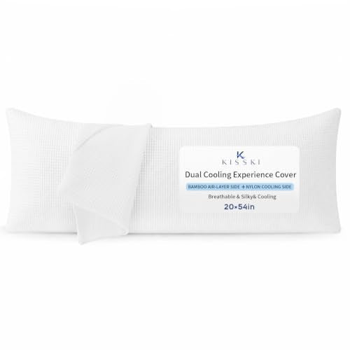 KISSKI Cooling Body Pillow Cover Cream White - Waffle Quilted, Breathable Fabric, Fits 18-20 Inch Pillows