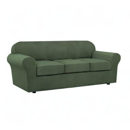 H.VERSAILTEX 4 Piece Stretch Sofa Covers for 3 Cushion Couch Covers for Living Room Furniture Slipcovers (Base Cover Plus 3 Seat Cushion Covers) Upgraded Thicker Jacquard Fabric (Sofa, Bronze Green)