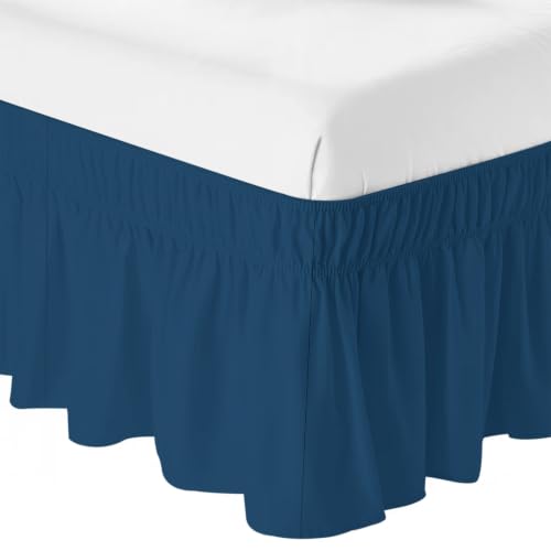 King Size Midnight Blue Bed Skirt 16 Inch Drop Elastic Wrap Around Dust Ruffle