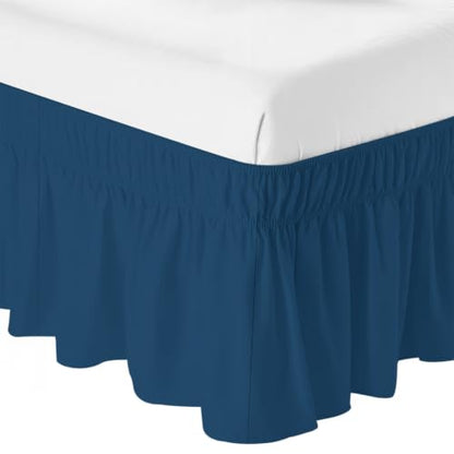 King Size Midnight Blue Bed Skirt 16 Inch Drop Elastic Wrap Around Dust Ruffle