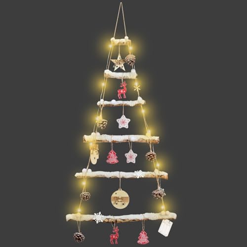 Large Snowy Birch Log Christmas Wall Tree with Lights & Accessories
