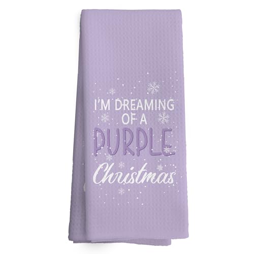 Purple Christmas Kitchen Towels 16x24 Inches Holiday Snowflakes Dishcloths - Xmas Gift