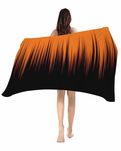 Oversized Microfiber Beach Towel Orange & Black Striped 23x47in Quick Dry Sandproof