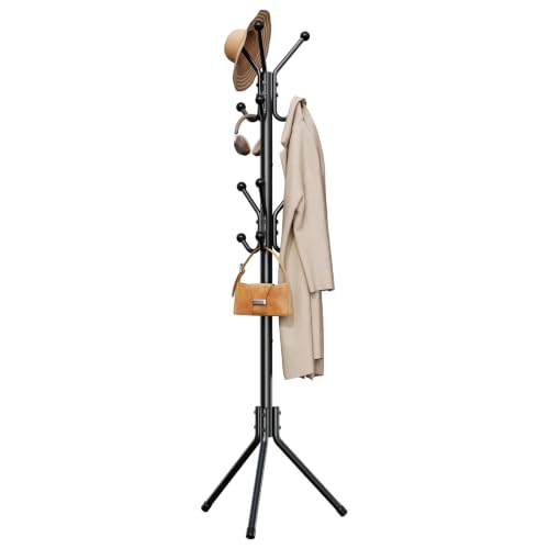 Freestanding Metal Coat Rack with 12 Hooks - Black, 70.1 x 21.5 inches