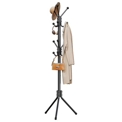 Freestanding Metal Coat Rack with 12 Hooks - Black, 70.1 x 21.5 inches