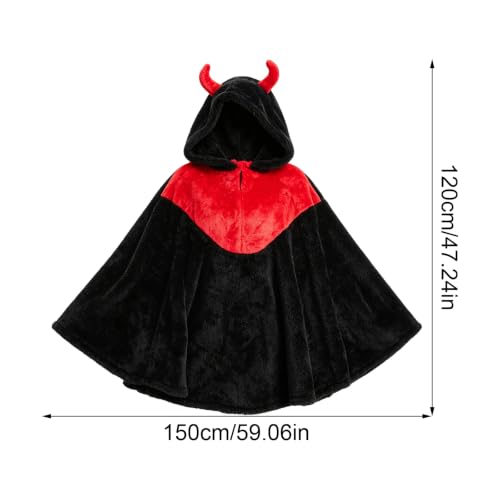 Women's Devil Horn Hooded Fleece Cape Poncho Halloween Costume - Black