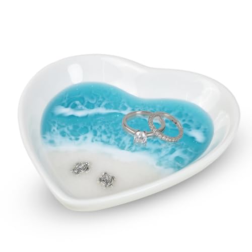 Beach Jewelry Dish Heart Sea Turtle Ring Holder with Marine Resin Decor