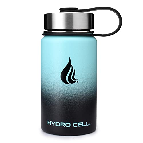 HYDRO CELL Stainless Steel Insulated Water Bottle with Straw - For Cold & Hot Drinks - Metal Vacuum Flask with Screw Cap and Modern Leakproof Sport Thermos for Kids & Adults (Teal/Black 14oz)