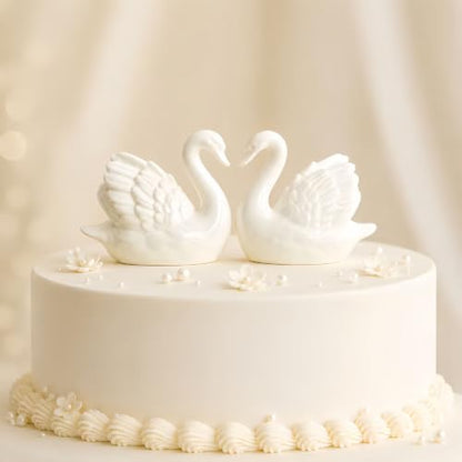 2PCS Ceramic Swan Cake Topper Set for Weddings and Celebrations