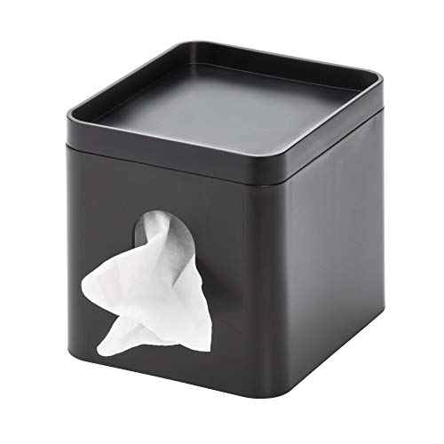 iDesign Facial Tissue Box Cover with Storage Tray, The Cade Collection ? 6.1" x 5.15" x 5.4", Matte Black