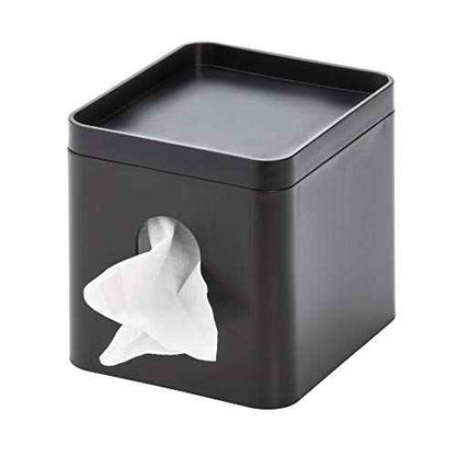 iDesign Facial Tissue Box Cover with Storage Tray, The Cade Collection ? 6.1" x 5.15" x 5.4", Matte Black
