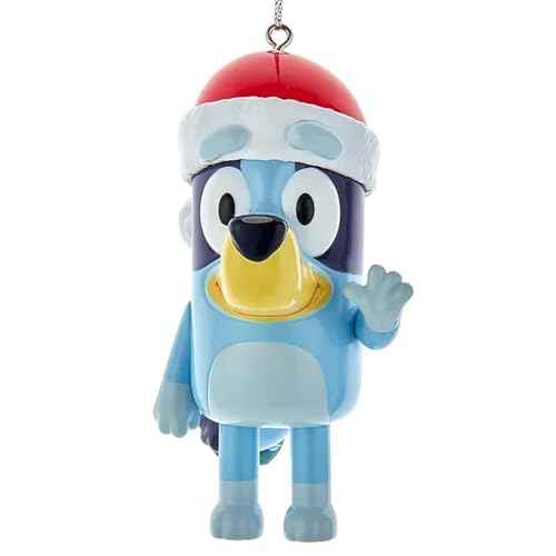 Kurt S. Adler Bluey with Santa Hat Christmas Holiday Ornament Set Gift Boxed (One Size, Blue)