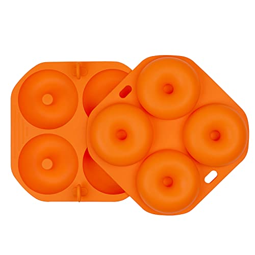 Kispog Silicone Donut Pan for Baking Orange - 2 pcs Nonstick Donut/Bagel Molds 4 Cavity 3.2 inch. Air Fryer Accessories Compatible with Instant Vortex Ninja Foodi