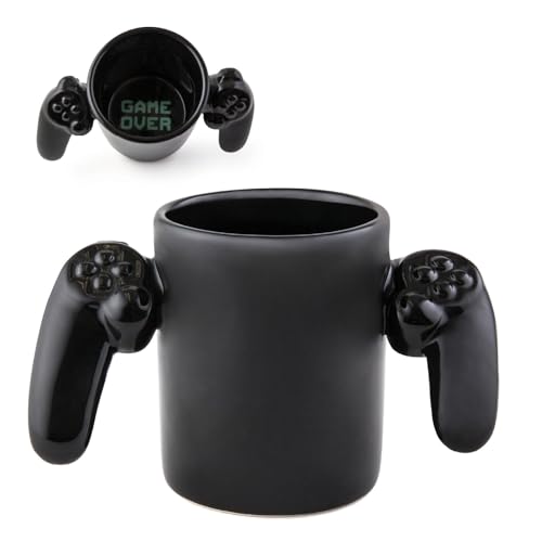 Game Over Ceramic Coffee Mug with Video Game Controller Handle - 14 Ounce Gamer Gift