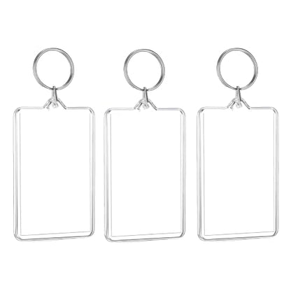 3Pcs Clear Plastic Photo Frame Keychains Rectangle Shape Blank Photo Holders
