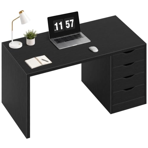 Computer Desk with Drawers – 47 Inch Black Wood Workstation for Home Office