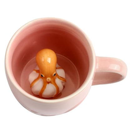 Pink Octopus Hidden 3D Mug - 12 oz Ceramic Cup with Surprising Inside Animal