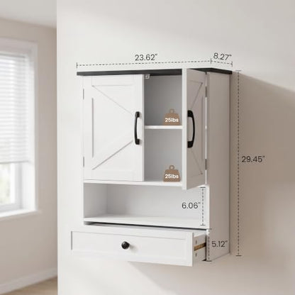 Wall Mounted Bathroom Cabinet Over-the-Toilet 24x30 Farmhouse Style with Drawer