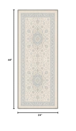 BEIMO 2x5 Flower Medallion Washable Kitchen Runner Rug - Dusty Blue