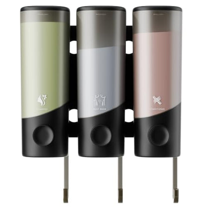 Wall Mounted Shampoo and Conditioner Dispenser with Hooks - 1200ML No-Drill Bathroom Organizer - Black