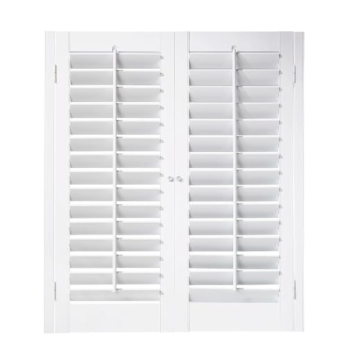 Interior Faux Wood Shutter 2 Panels - White, 35x24 Inches, No Cord Design