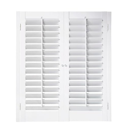 Interior Faux Wood Shutter 2 Panels - White, 35x24 Inches, No Cord Design