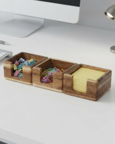 Acacia Wood Sticky Note Holder Desk Organizer for 3x3 Inch Notes