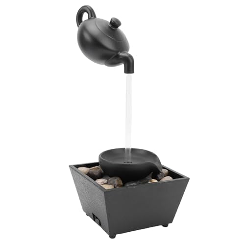 Floating Teapot Water Fountain Ornament with LED Lights for Indoor Desk Decor