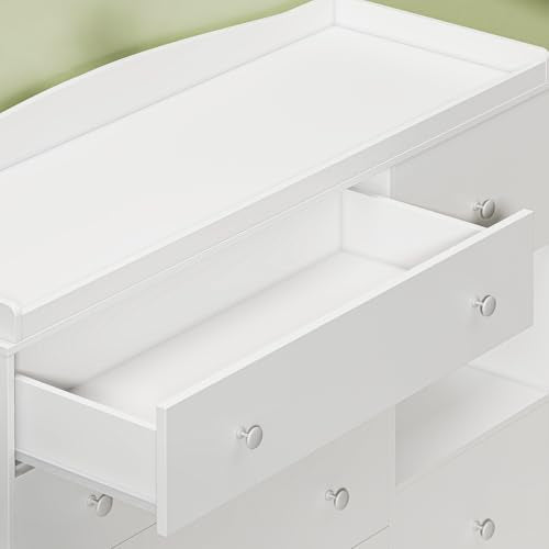 Kids Dresser Cabinet with 6 Drawers and Changing Table - Nursery Furniture, White