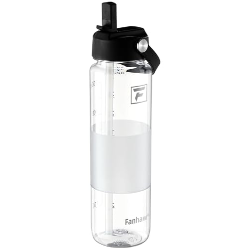 Fanhaw 32 oz Clear Plastic Water Bottle with Straw Lid - Black & Clear