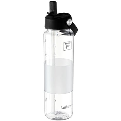 Fanhaw 32 oz Clear Plastic Water Bottle with Straw Lid - Black & Clear