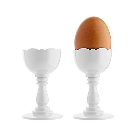 Alessi Dressed Egg Cup in Thermoplastic Resin and Spoon with Soft Boiled Egg Opener in 18/10 Stainless Steel Mirror Polished, White