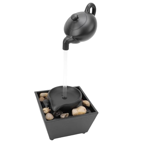 Floating Teapot Water Fountain Ornament with LED Lights for Indoor Desk Decor