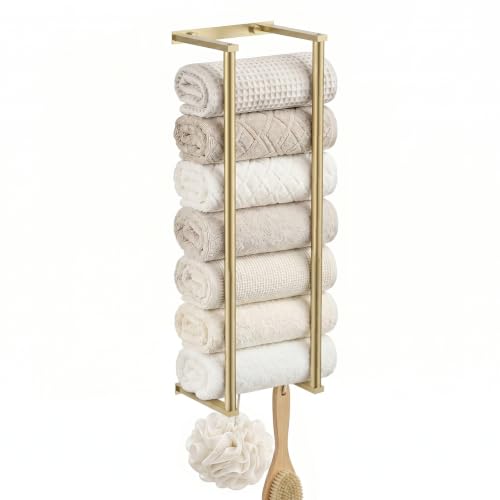28-Inch Wall-Mounted Towel Rack with Hooks - Brushed Gold Finish