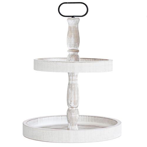 White 15.7-Inch Two Tiered Cupcake Stand Decorative Tray Farmhouse Home Decor